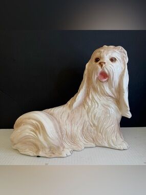 Large Vintage Ceramic Shih Tzu Dog Sculpture Figurine Italy Ethan Allen